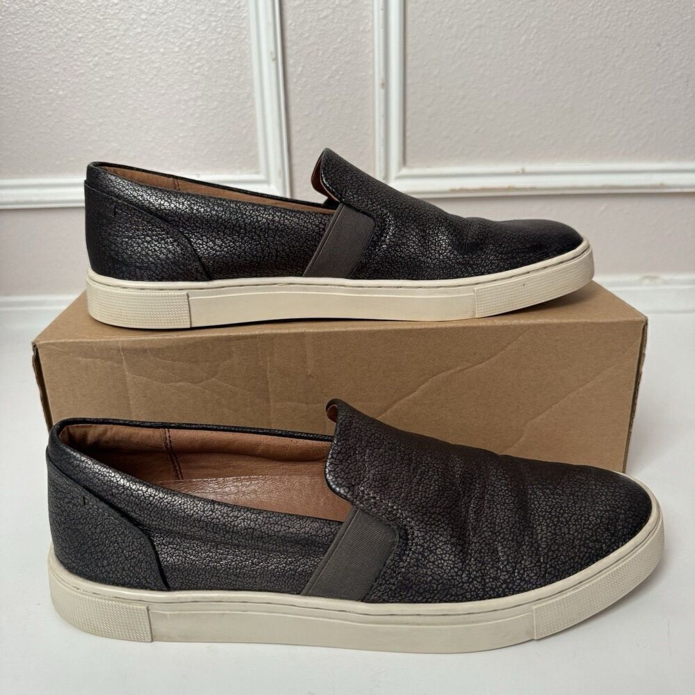 Frye Women’s Ivy Slip On Sneaker Leather Size 9 Pewter Grey Metallic - Picture 2 of 11
